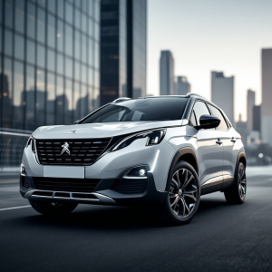 Peugeot 2008 Hybrid in promozione con sfondo urbano