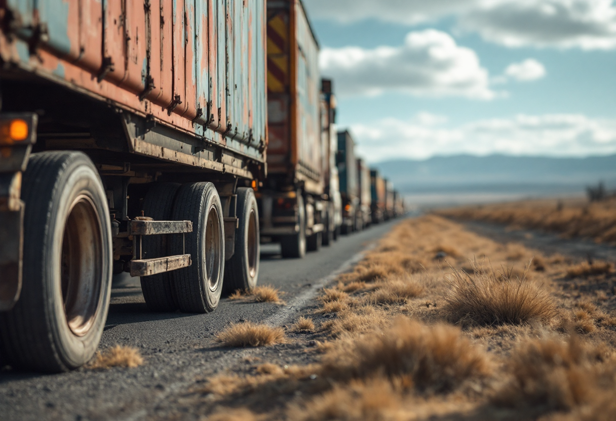 Camion in sciopero per protestare contro le condizioni di lavoro